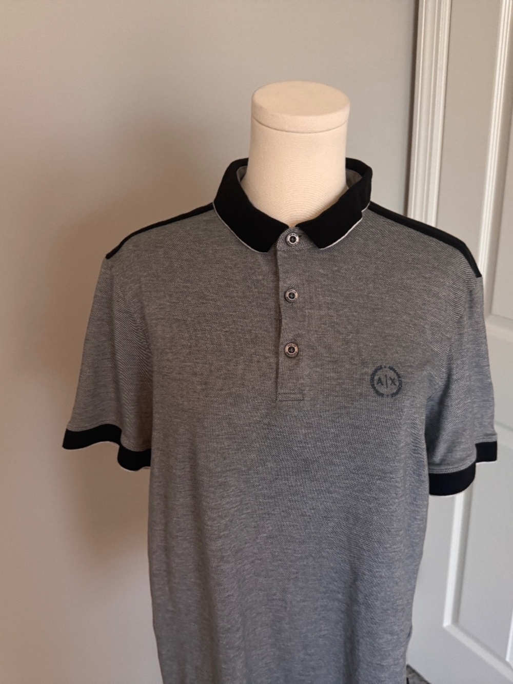 Armani Exchange A|X Men’s XL Gray Black Contrast Short Sleeve Polo Shirt